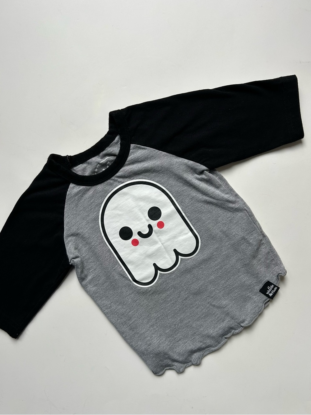 Whistle & Flute Kawaii Ghost Raglan Kids Tee - Gray & Black - Bamboo